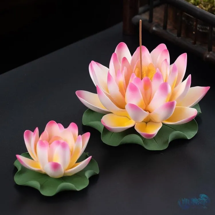 陶瓷莲花香插中式荷花禅意家居客厅茶室佛堂佛系装饰工艺品HEY