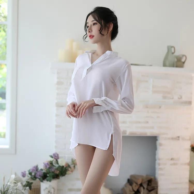 透视夏季雪纺衬衫性感睡衣制服诱惑激情套装家居睡裙