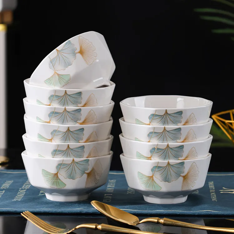 破价福利银杏花开4.5英寸米饭碗 10只装家用日式餐具米饭碗釉下彩