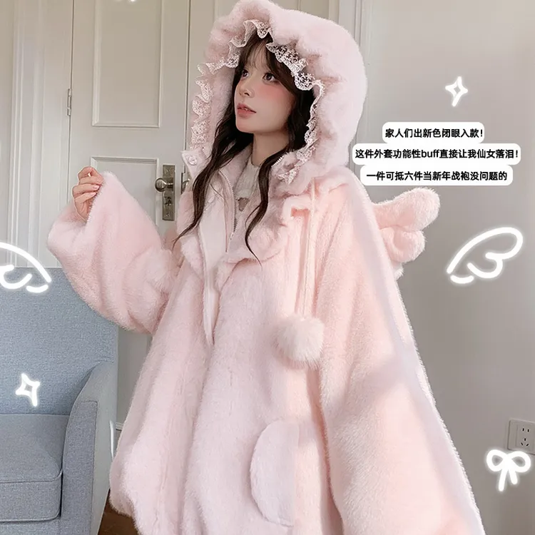 森女部落原创天使设计感可拆翅膀90白鸭绒羽绒服女保暖连帽外套冬