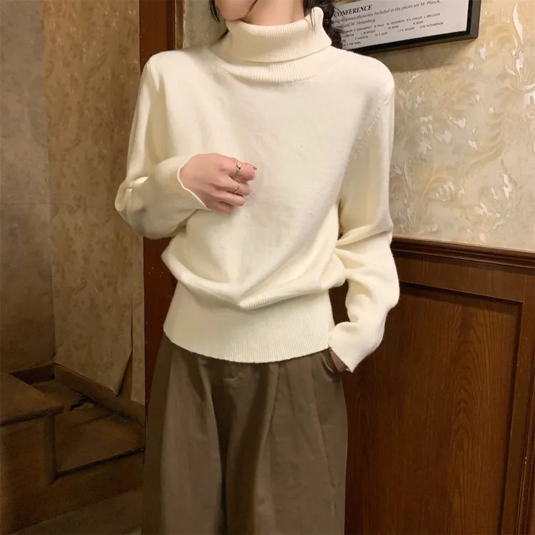 2025秋冬高领套头针织打底衫内搭外穿简约风堆堆领软糯保暖毛衣女