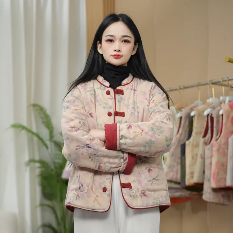 【100%棉】2025冬季新款落肩款小立领宽松阔版棉花棉衣外套女