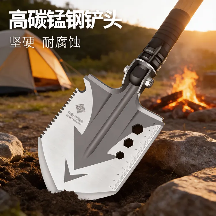 多功能户外杆折叠锰钢便携车载露营铲工兵铲多功能户外工具军工铲
