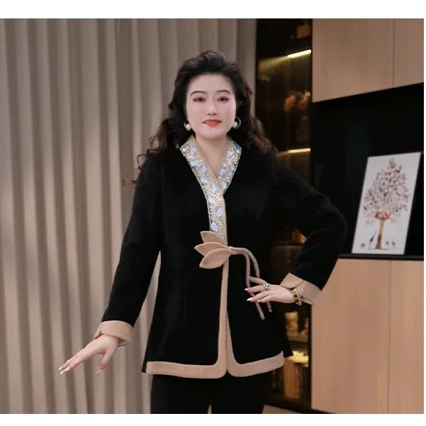 定制大码女装冬款时尚气质新中式刺绣显瘦加厚上衣25A0565