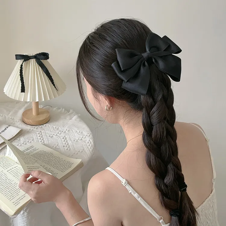 黑色蝴蝶结发夹头饰女高级感2025新款发卡后脑勺半扎发盘发鸭嘴夹