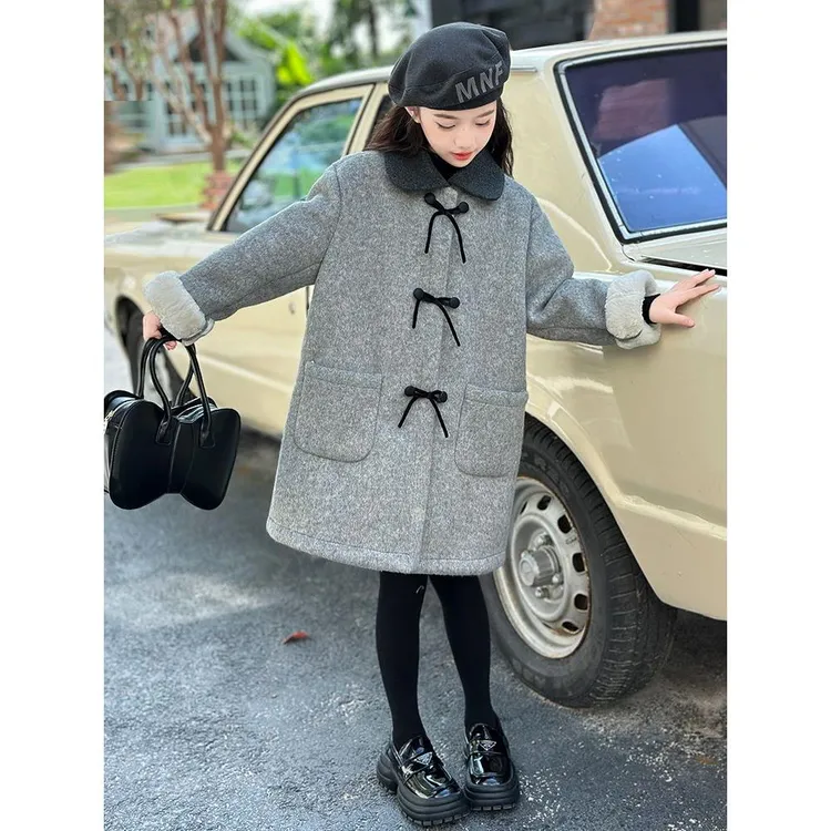 女童外套冬季2025新款洋气大童女孩秋冬加绒加厚呢子儿童毛呢大衣