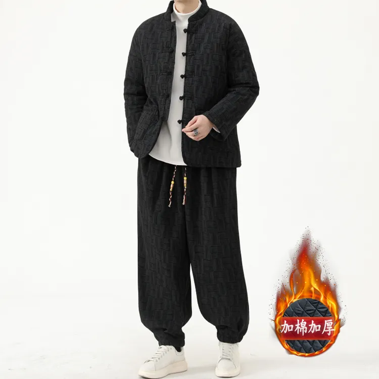 冬季新款中国风灯芯绒复古盘扣棉服两件套加厚保暖棉衣套装唐装