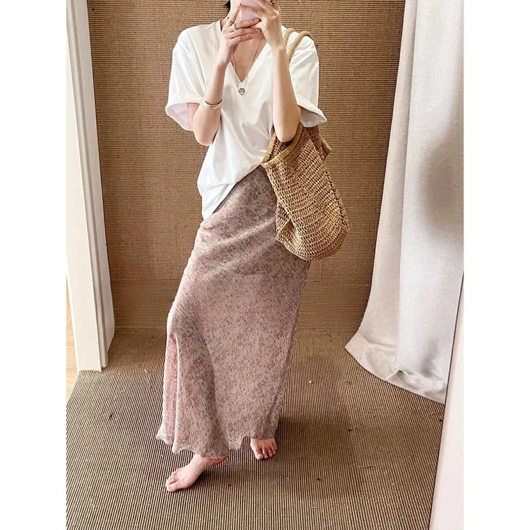 韩亚服饰2025夏季百搭潮流法式浪漫色织碎花慵懒松紧腰休闲半身裙