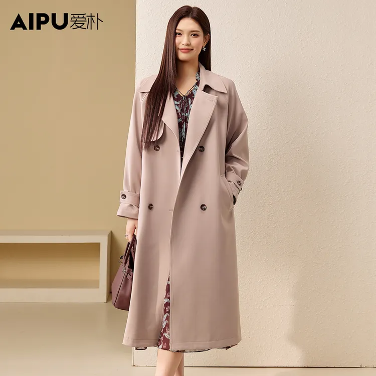 爱朴大码女装长款时尚大气上档次欧若风春季新品风衣外套女23515