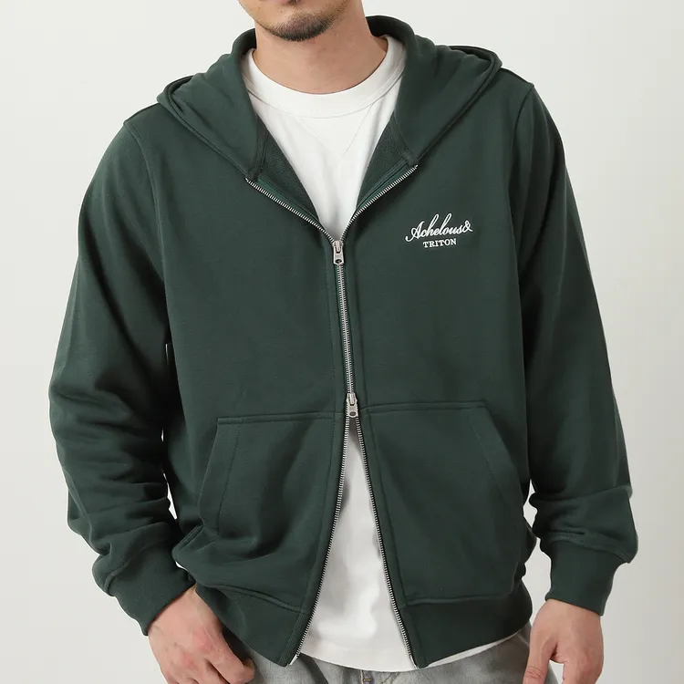 欧美简约宽松运动连帽卫衣男士字母刺绣春秋牛肚毛圈休闲拉链外套