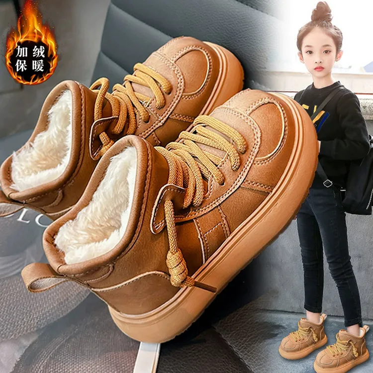 女童大棉鞋加绒加厚保暖棉靴冬季2025新款儿童雪地靴女孩防水防滑