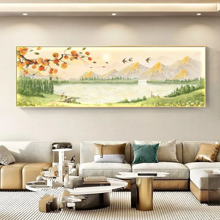 日照金山横幅客厅装饰画山水风景挂画北欧原木风沙发背景墙画壁画