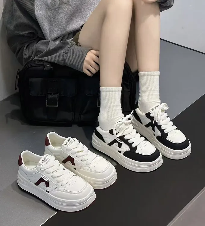 18-56秋季新款真皮韩版潮品小白鞋女松糕厚底轻便舒适百搭