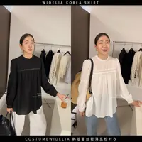 widelia春季7139韩系复古甜美立领蕾丝边拼接宽松长袖减龄衬衫