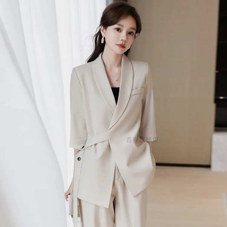『悦己』高级感西装外套女夏季薄款韩版气质时尚宽松七分袖西服套装