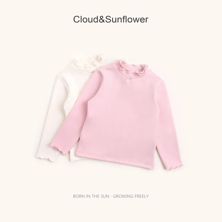 【云朵小葵】女童秋季新款纯色半高领蝴蝶结休闲打底衫991825