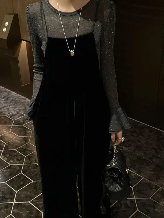 T113296M细闪打底长袖喇叭袖秋冬上衣百搭气质T恤