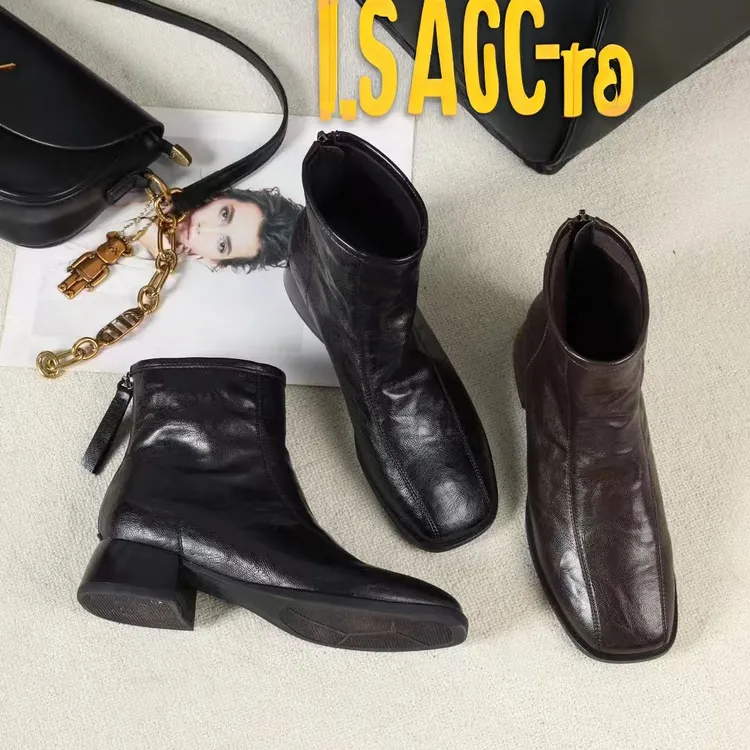 路易保罗实体鞋店爆款气质方头复古风简约时尚舒适百搭瘦瘦靴