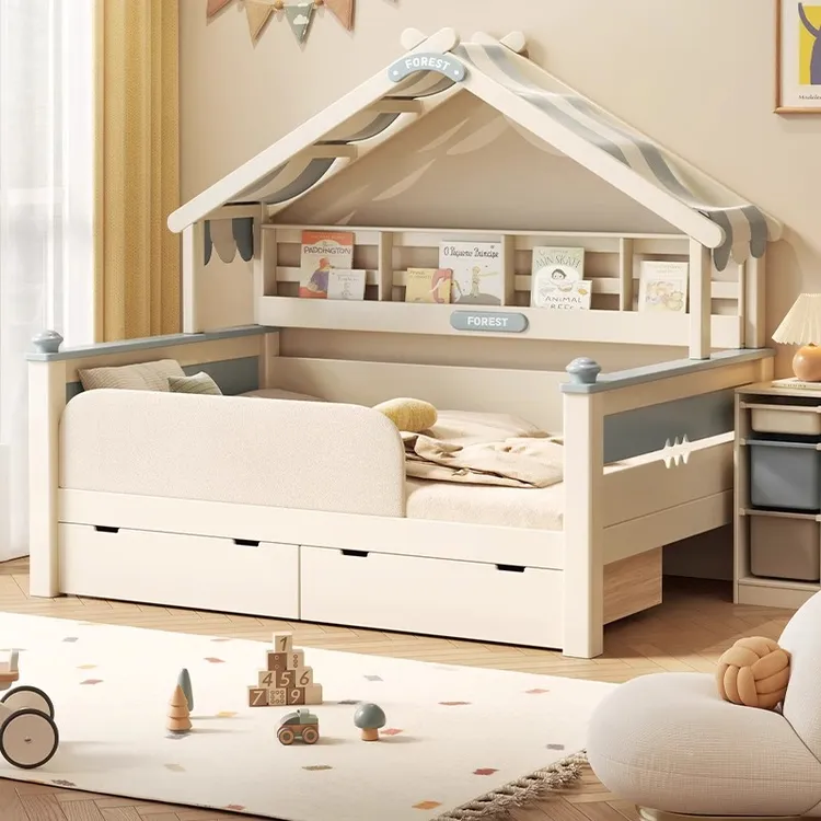 实木树屋床儿童床女孩公主床1.5m木屋床带护栏家用宝宝单人床男孩