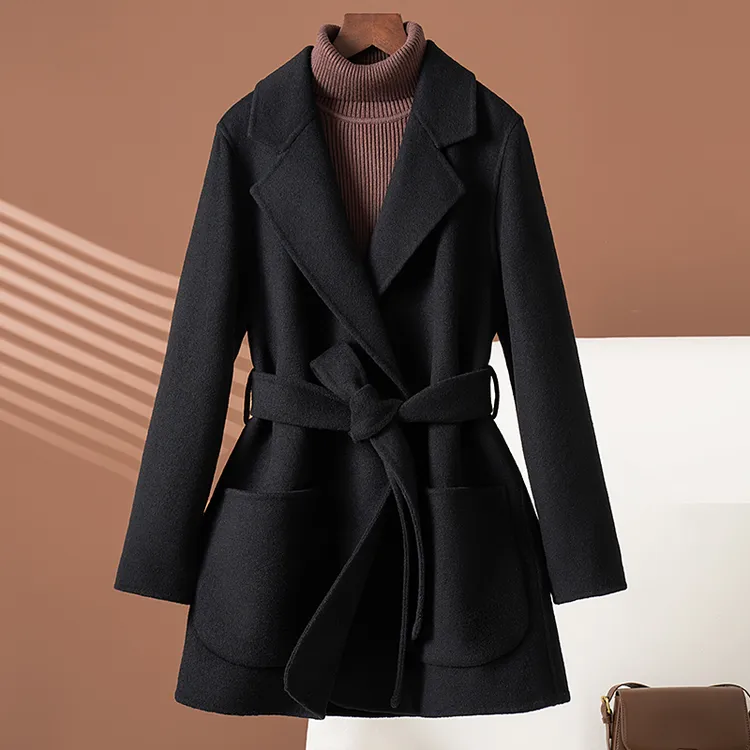 黑色双面羊绒大衣女中长款2025新款秋冬小个子显瘦羊毛妮子外套