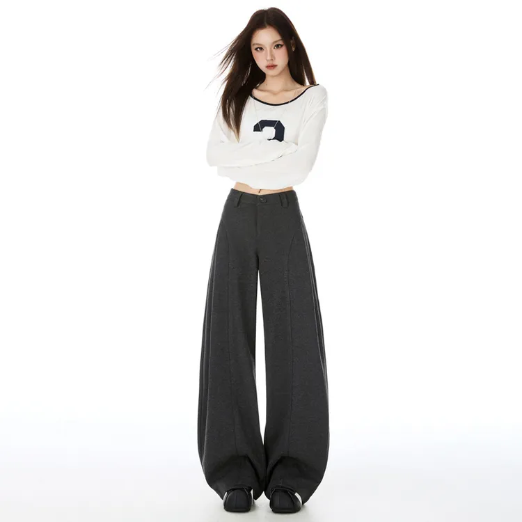 弯刀裤女款爆款2025新款秋季毛呢阔腿裤高腰长裤百搭洋气休闲裤女