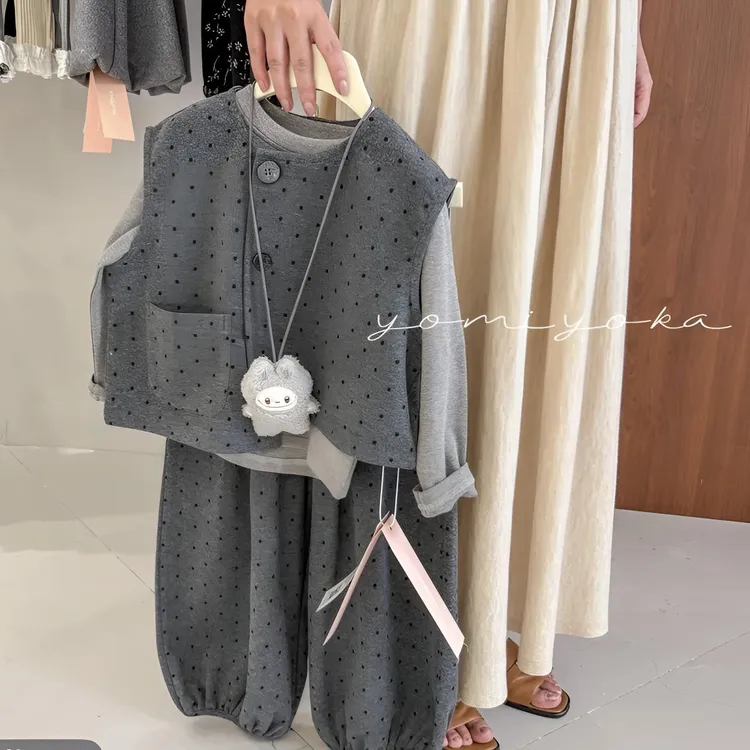 女童套装2025新款宝宝儿童韩版花边波点马甲阔腿裤洋气女童秋装