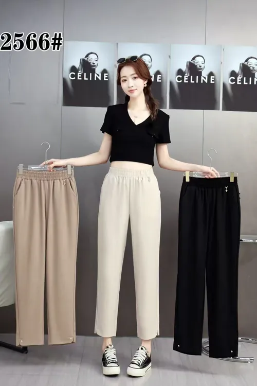 妈妈薄裤子夏季2025新款高腰弹力九分裤直筒裤宽松中老年女裤2566