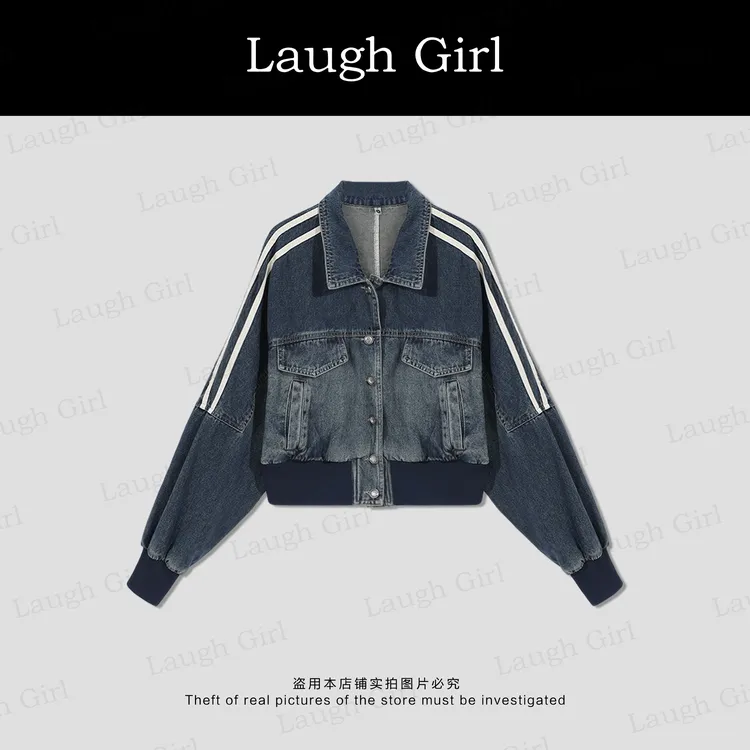 楚楚君 Laugh girl【米兰街头】翻领渐变怀旧牛仔外套WL53893J
