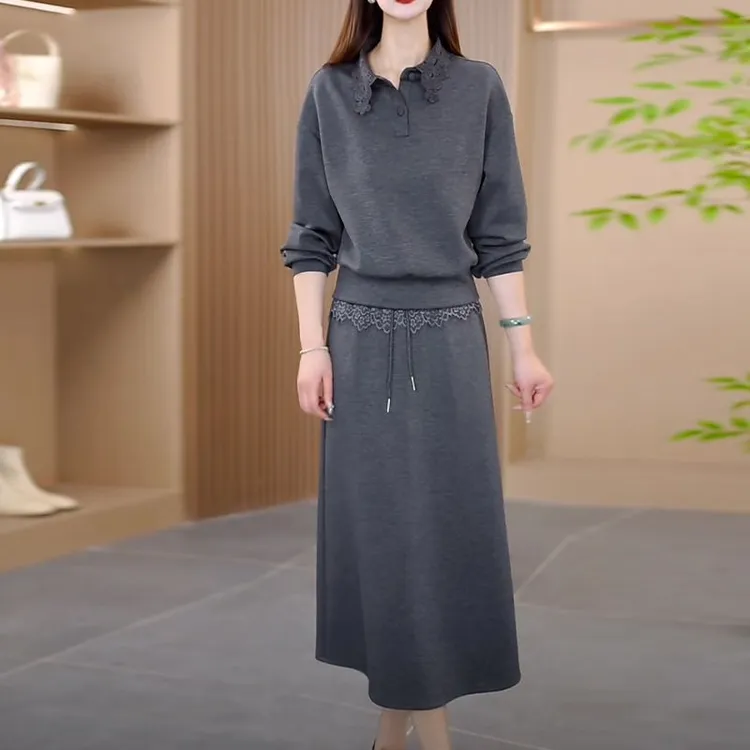 高级空气丝蕾丝拼接洋气套装礼服裙2025春秋新款上衣裙子俩件套女