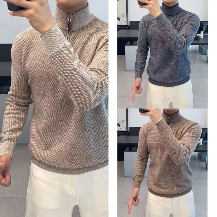 東• 冬季高奢高品质半高领拉链100%羊毛 羊毛衫   78561