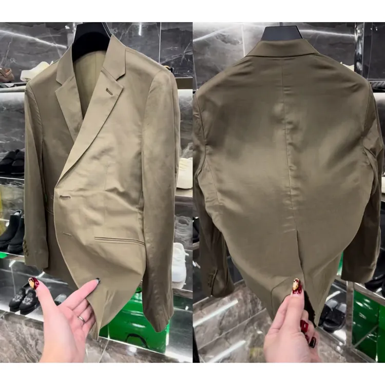 2025春夏新款潮流时尚男士定制款铂金色亚麻修身西服外套-87003FL