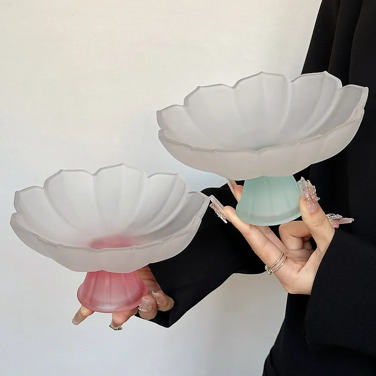 ins风复古磨砂粉宝莲盏灯水果盘家用零食干果盘客厅糕点点心盘子