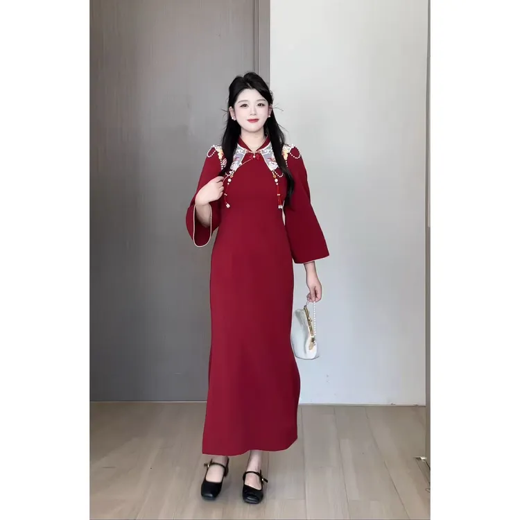 【锦绣红妆】秋大码女装胖MM显瘦新中式敬酒服旗袍连衣裙DM32752