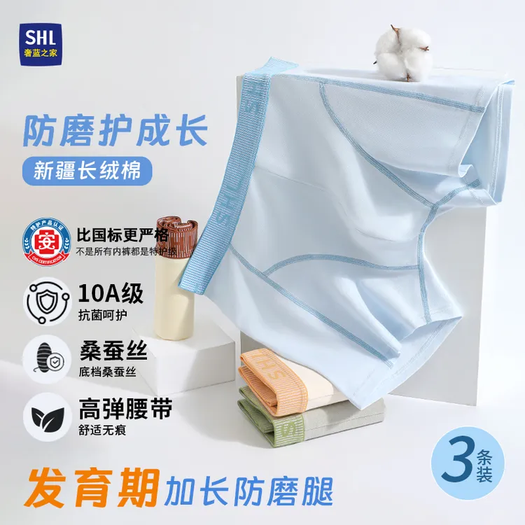奢蓝之家加长4.5CM防磨腿青少年内裤新疆棉10A抑菌桑蚕丝
