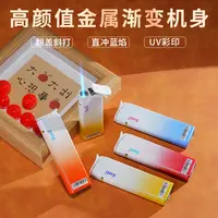 荧光漆金属铁壳翻盖打火机直冲蓝焰高颜值高端潮流可充气火机批发