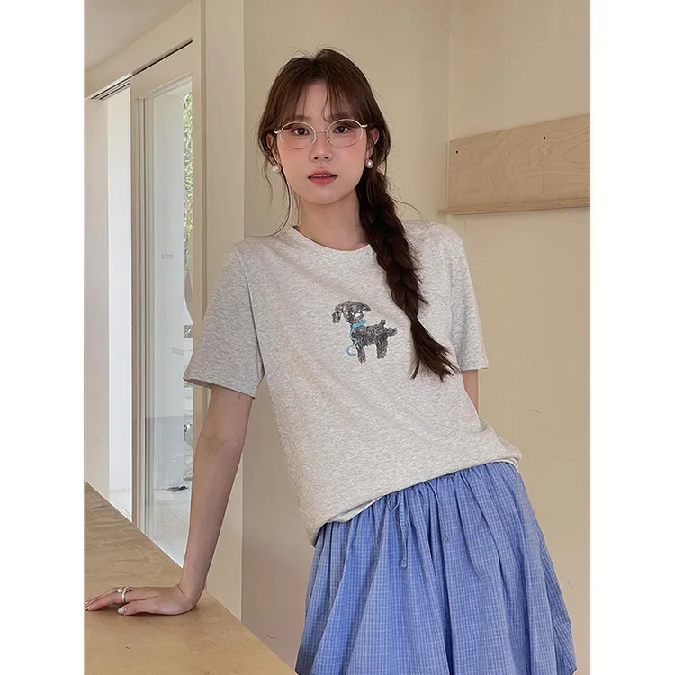 韩系通勤小狗印花T恤女装2025夏季新款宽松短袖上衣爆款洋气穿搭