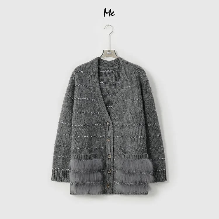 ME【100%绵羊毛塔里木】930G彩色花纱狐狸毛拼接时尚毛衣MESA2206