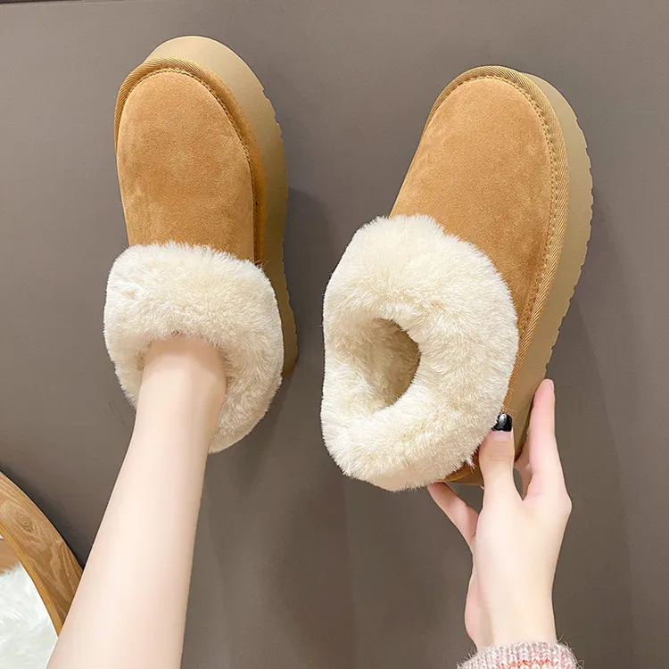 厚底棉鞋子冬季2025新款皮毛一体毛毛鞋加绒加厚保暖东北雪地靴女