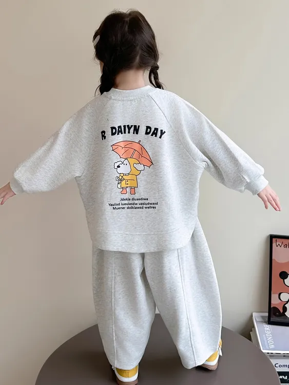 女童韩版卡通卫衣套装秋季2025新款洋气女宝宝休闲运动秋装两件套