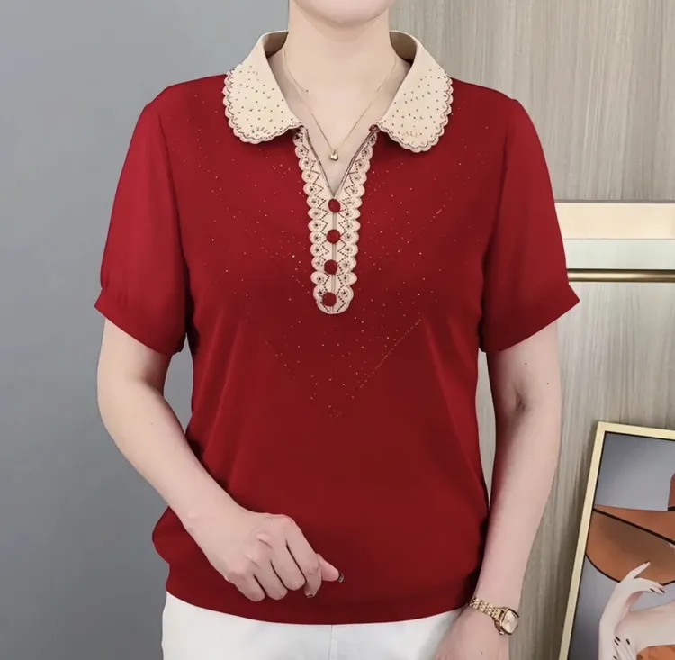 【富贵长虹】宽松女士夏季时尚洋气纯色百搭显瘦气质妈妈装上衣