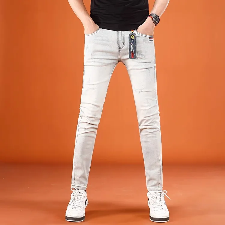 新款百搭弹力九分牛仔裤男夏季薄款修身小脚简约时尚休闲9分裤男