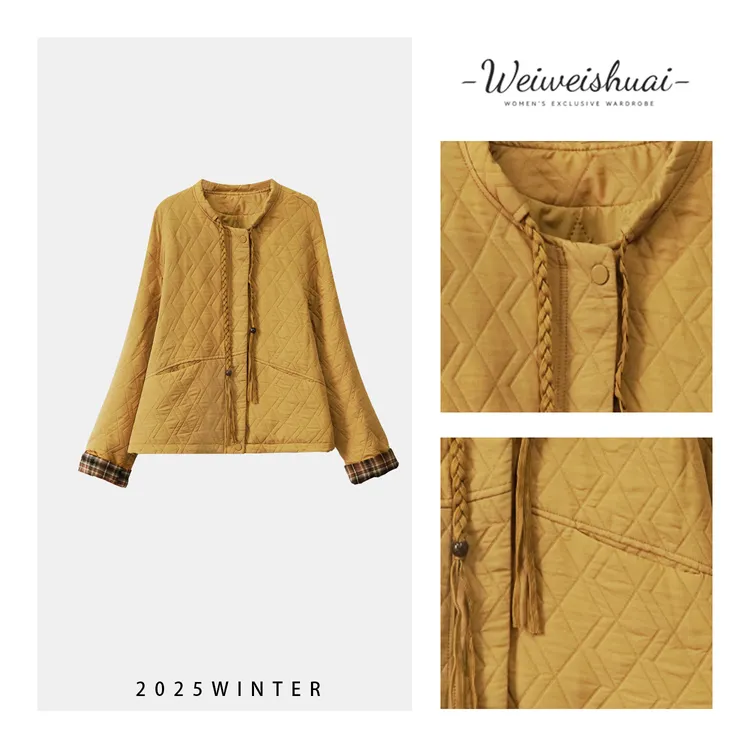 【广州微姐】秋冬复古气质时尚百搭休闲女士了短款薄棉服外套25709