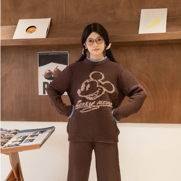 Disney/迪士尼保暖长袖冬季休闲睡衣家居服套装女士秋季加绒