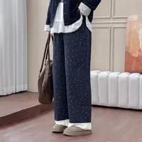 DC8321大码女装【韩系花边阔腿裤】三种裤长秋冬波点拼接脚口休闲裤