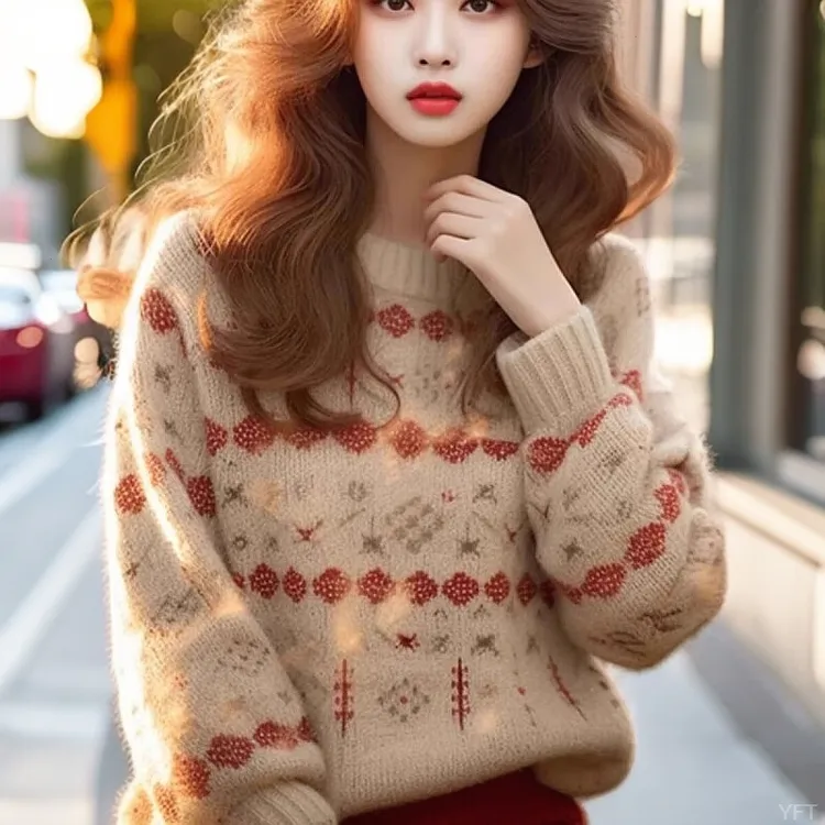 新款高级感软慵懒风秋冬外穿针织衫上衣法式复古宽松毛衣女春秋