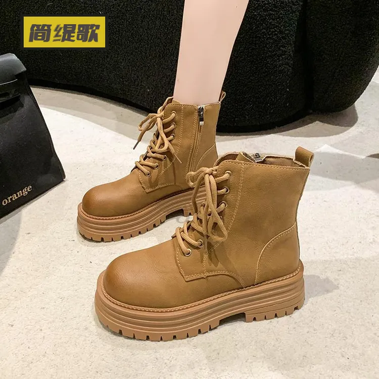 【香港轻奢JTG&Shoes】厚底英伦风马丁靴女2024秋冬新款复古大黄