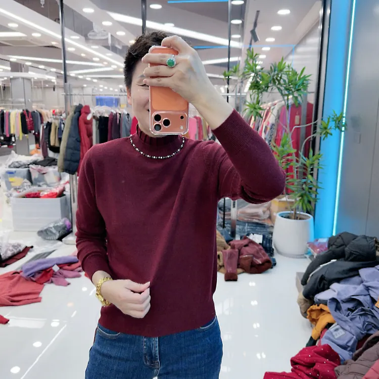 时尚百褶领口手工珠百搭亲肤毛衫25113品