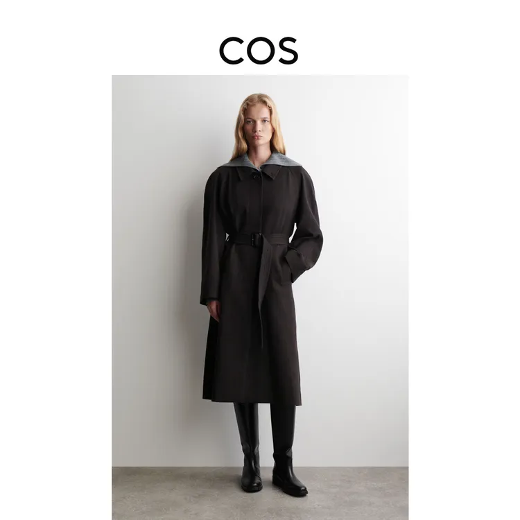COS女装 迪木尔风羊毛混纺风衣外套深棕色2025秋季新品1308449001