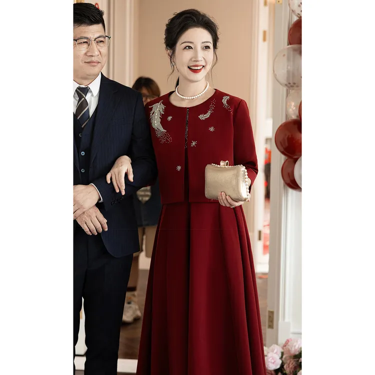 【金羽】婚礼妈妈礼服裙2025新款春秋喜婆婆婚宴装结婚喜服两件套