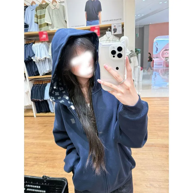 美式复古街头连帽卫衣开衫女款早秋穿搭拉链帽衫慵懒风重磅上衣潮
